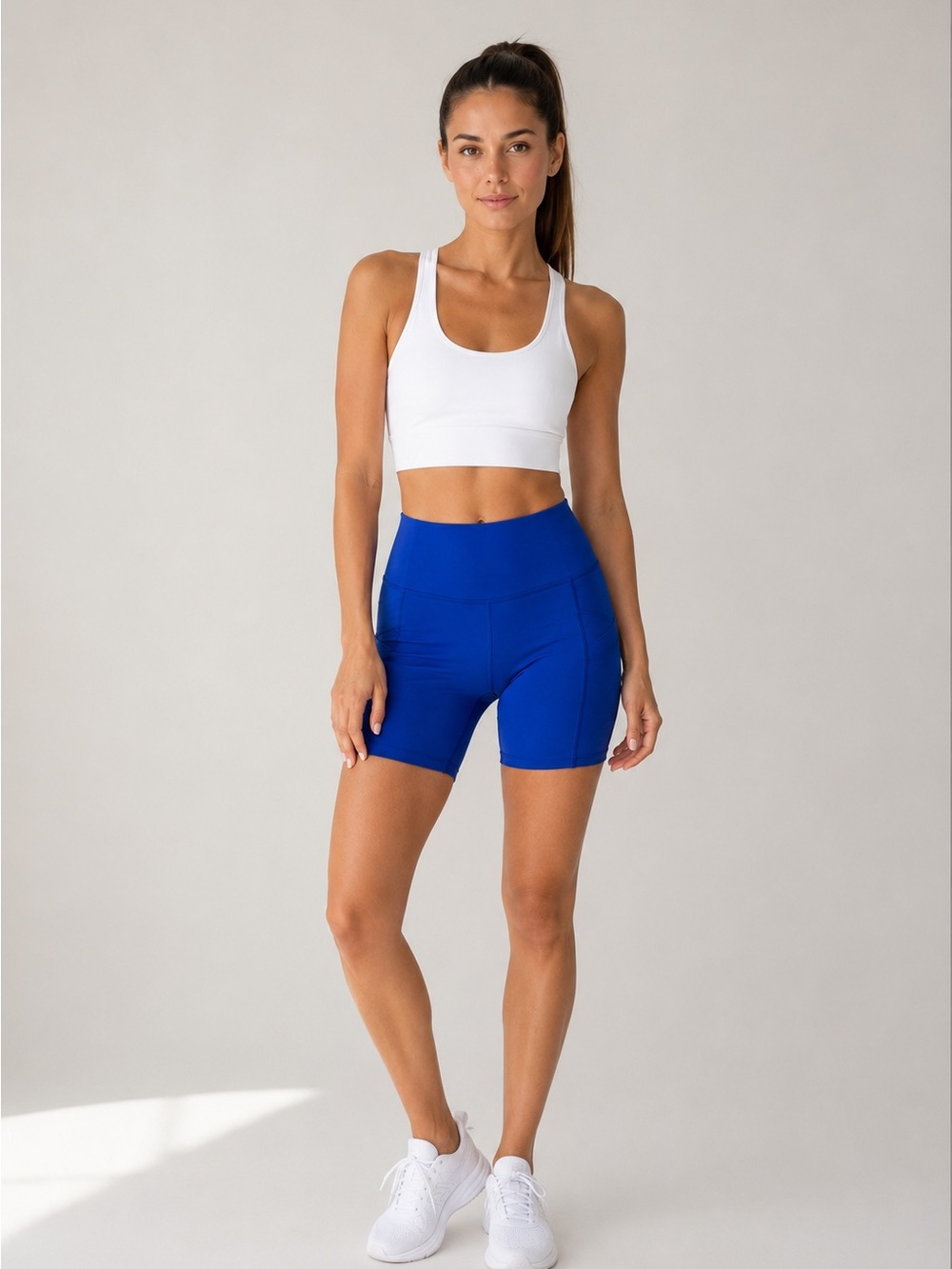 High-Waist Blue Active Bike Shorts with Side Pockets